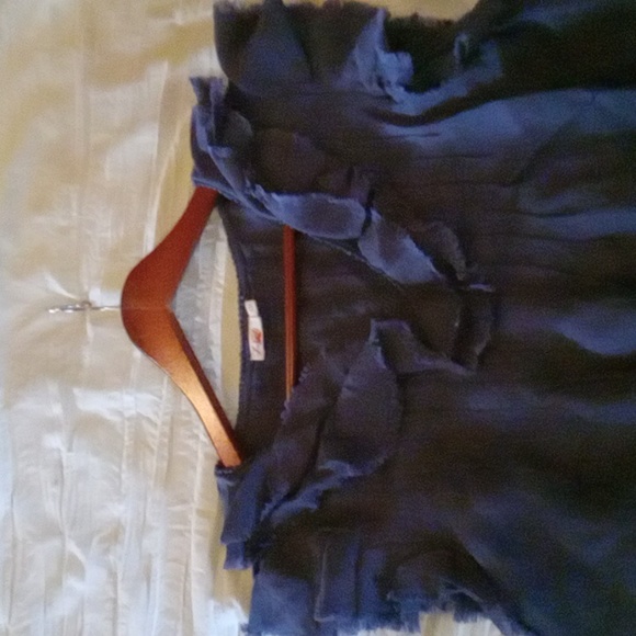 Faherty Navy Blue Linen Raw Hem Top Ruffle S - Picture 3 of 3